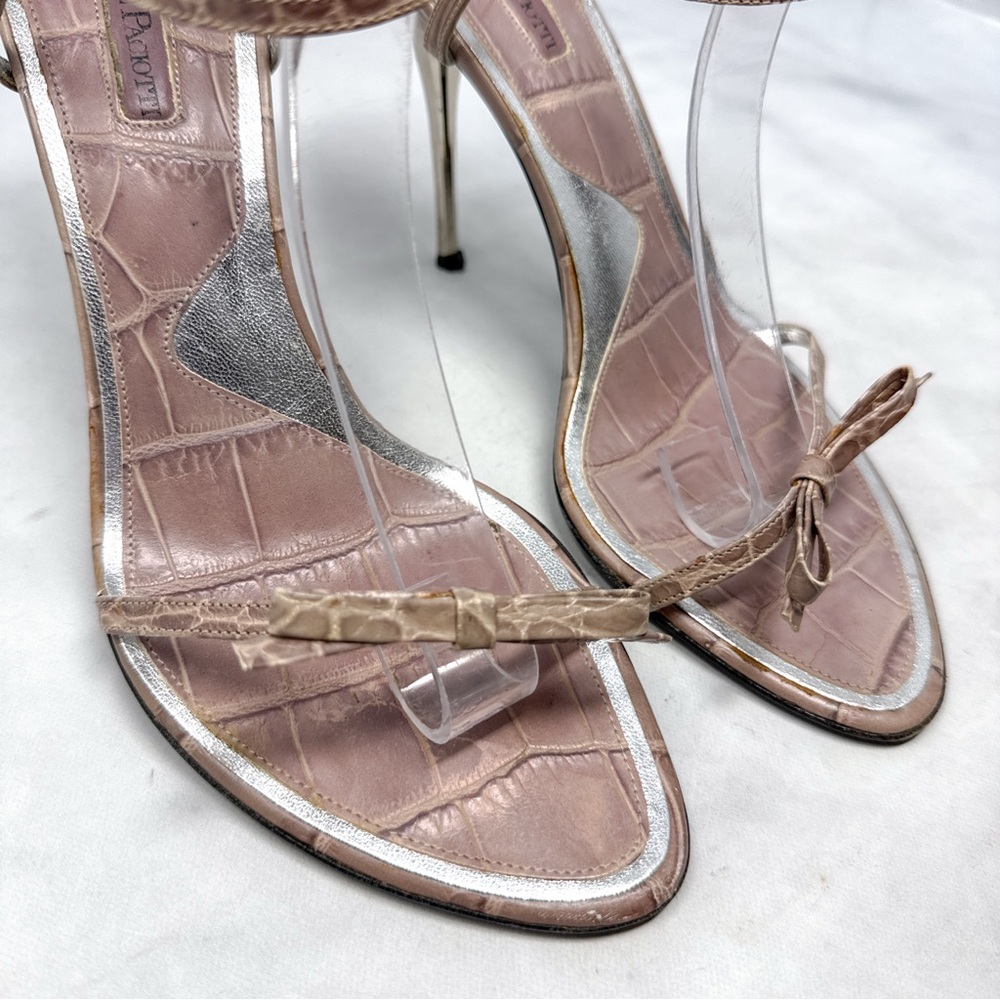 Cesare Paciotti Vintage Y2K Dagger Bow Croc Open Toe Stiletto Sandal Heels 40 - Picture 6 of 16